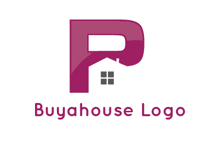 house in front of letter p logo