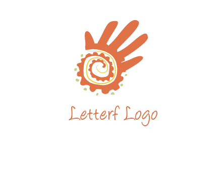 swirl inside hands with small dots logo