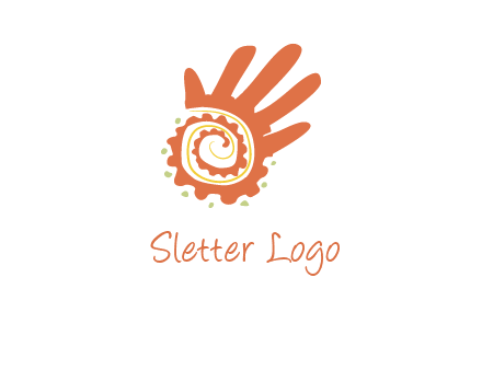 swirl inside hands with small dots logo