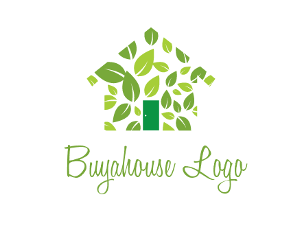 leaves in abstract house real estate logo