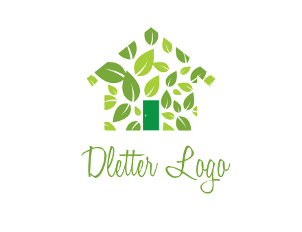 leaves in abstract house real estate logo