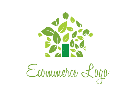 leaves in abstract house real estate logo