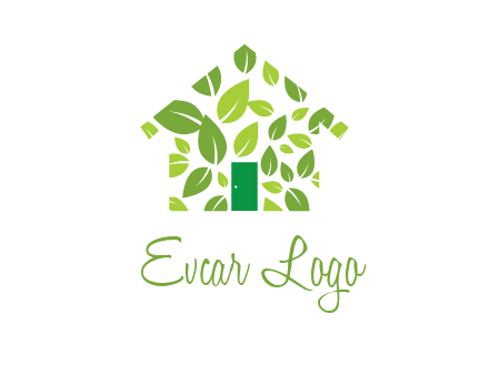 leaves in abstract house real estate logo