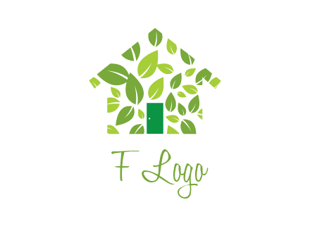 leaves in abstract house real estate logo