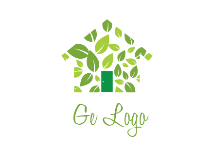 leaves in abstract house real estate logo