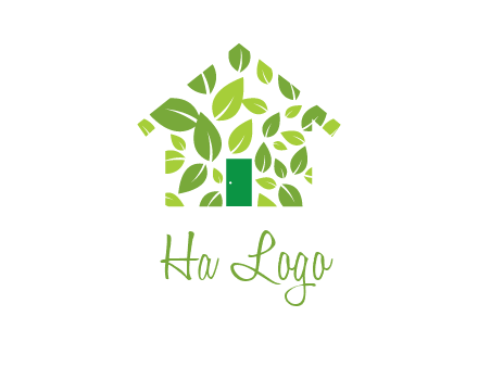 leaves in abstract house real estate logo