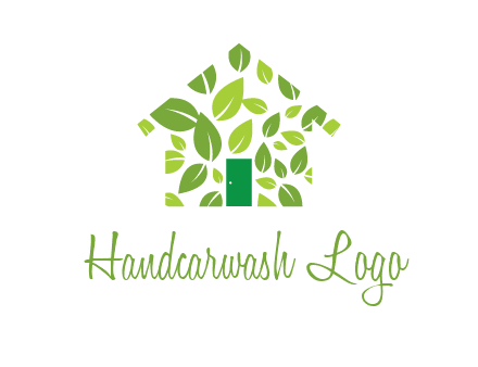 leaves in abstract house real estate logo