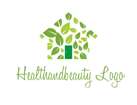 leaves in abstract house real estate logo