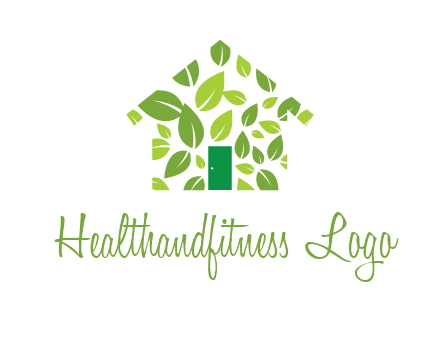 leaves in abstract house real estate logo