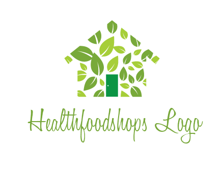 leaves in abstract house real estate logo