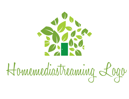 leaves in abstract house real estate logo