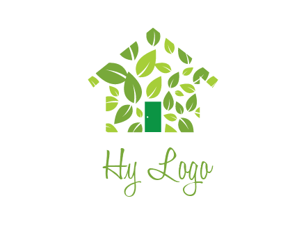 leaves in abstract house real estate logo