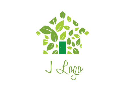 leaves in abstract house real estate logo