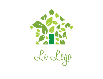 leaves in abstract house real estate logo