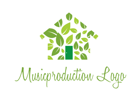 leaves in abstract house real estate logo