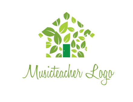 leaves in abstract house real estate logo