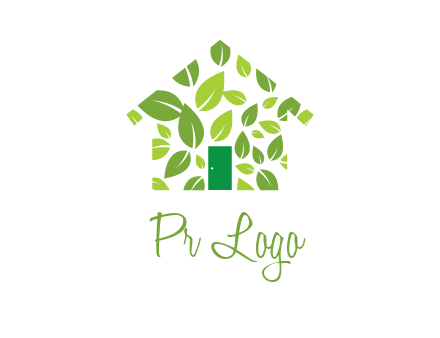 leaves in abstract house real estate logo