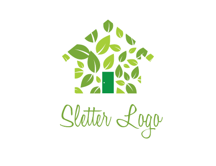 leaves in abstract house real estate logo