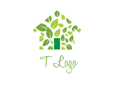 leaves in abstract house real estate logo