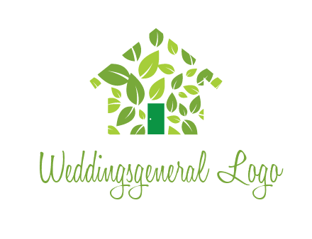 leaves in abstract house real estate logo