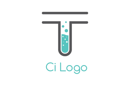 test tube is incorporated inside letter T logo