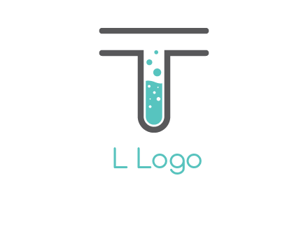 test tube is incorporated inside letter T logo