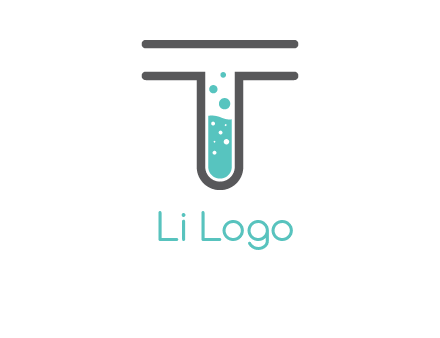 test tube is incorporated inside letter T logo