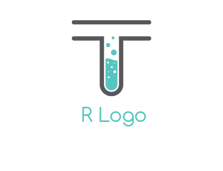 test tube is incorporated inside letter T logo