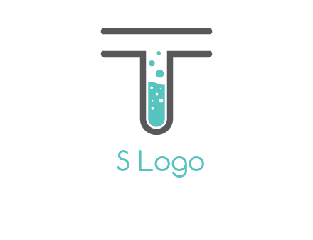 test tube is incorporated inside letter T logo