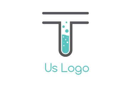 test tube is incorporated inside letter T logo