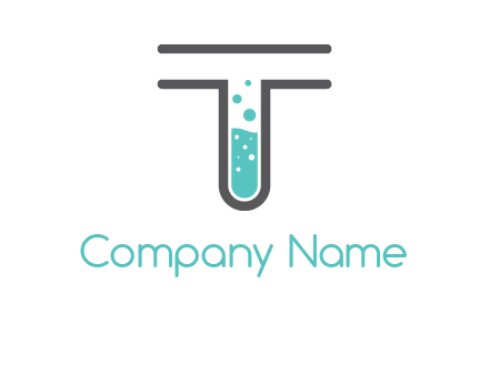 test tube is incorporated inside letter T logo