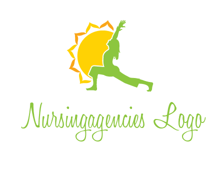 sun flower and woman bending in yoga pose logo