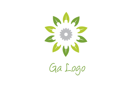 abstract leaves flower with gear logo