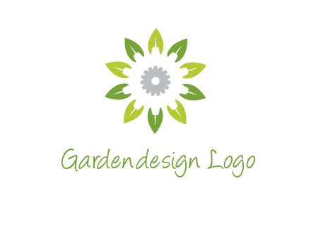 abstract leaves flower with gear logo