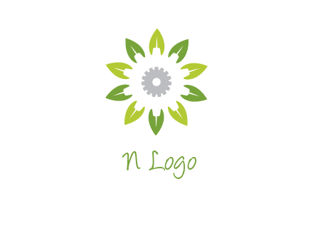 abstract leaves flower with gear logo