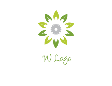 abstract leaves flower with gear logo