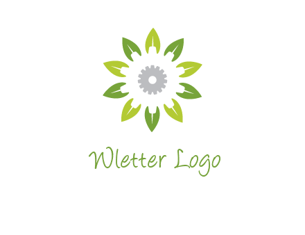 abstract leaves flower with gear logo