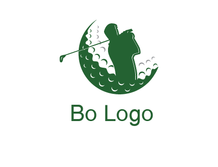 man swinging club in golf ball sports logo