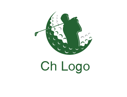 man swinging club in golf ball sports logo