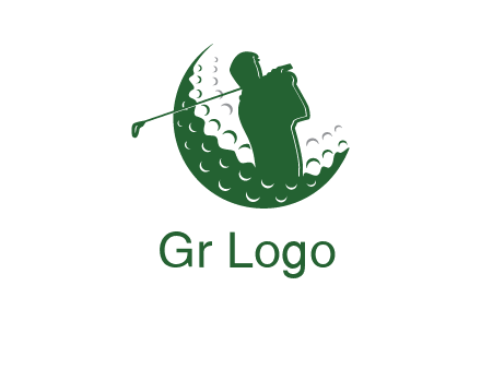 man swinging club in golf ball sports logo