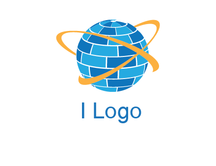 swoosh around bricks globe communication logo