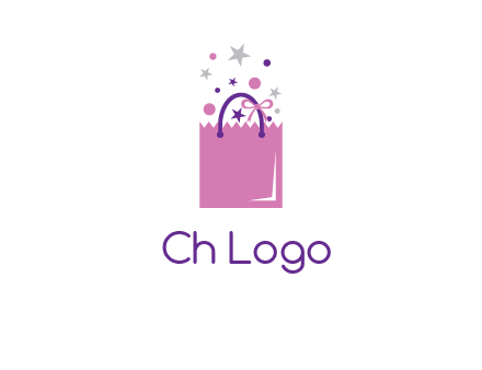 shopping bag with ribbons and stars logo