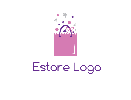 shopping bag with ribbons and stars logo