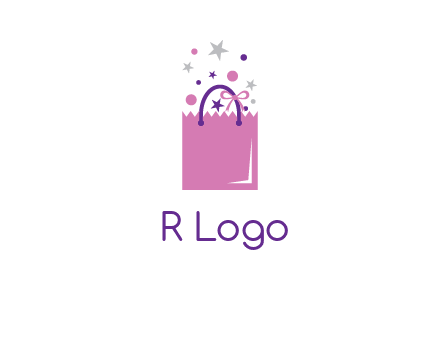 shopping bag with ribbons and stars logo