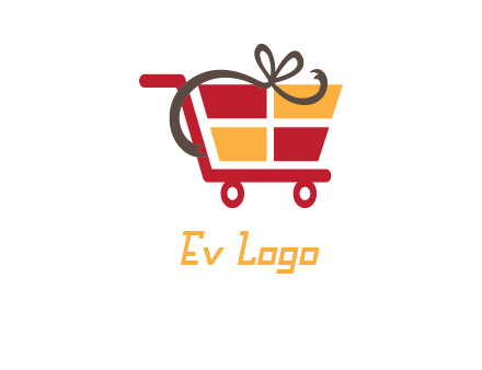 gift box shopping cart with ribbon icon