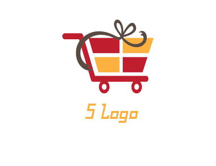 gift box shopping cart with ribbon icon