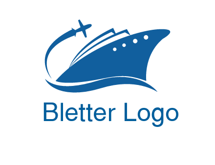 plane flying over ship transport logo icon