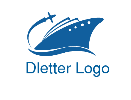 plane flying over ship transport logo icon