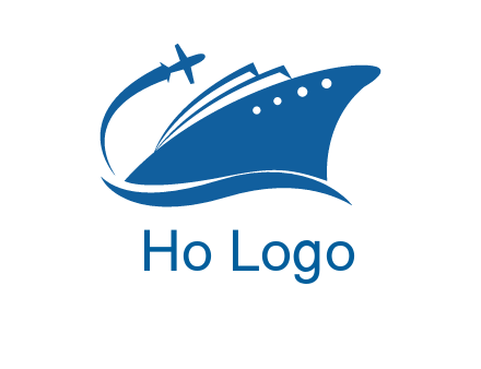 plane flying over ship transport logo icon