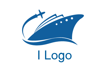 plane flying over ship transport logo icon